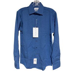 Lucky Brand Blue Geo Print Button Up Shirt 4-Way Stretch Wrinkle Free Mens Small